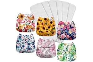 Mama Koala 1.0 Cloth Diapers for Babies, 6 Pack with 6 Microfiber Cloth Diaper Inserts - One Size Washable and Reusable Pocket Diapers for Newborns and Toddlers (Fragrance in Heart)