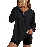 YUCOLEN Womens Waffle Shirt Trendy Cotton Waffle Knit Hoodies Oversized Sweatshirt Casual Waffle Knit Top
