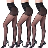 LADYFAN 3 Pairs womens 20D Ultra Sheer Tights with Control Top Run Resistant Pantyhose