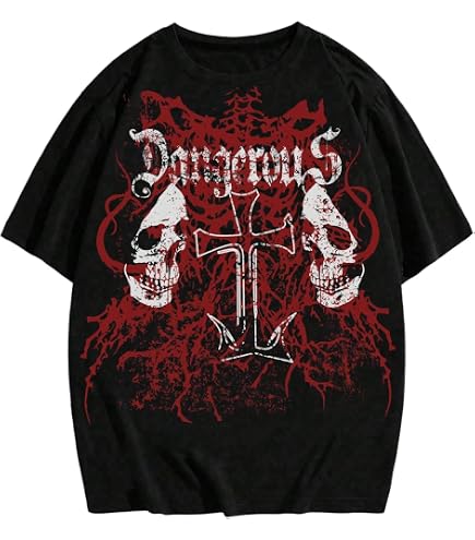 MLAFE Goth Long Sleeve Top Y2K Thorn Cross Print T-shirt Large