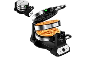 Waffle Maker, 1400W Belgian Waffle Maker, Double Waffle Iron 180° Flip, Rotating Nonstick Plates, Adjustable Browning Control
