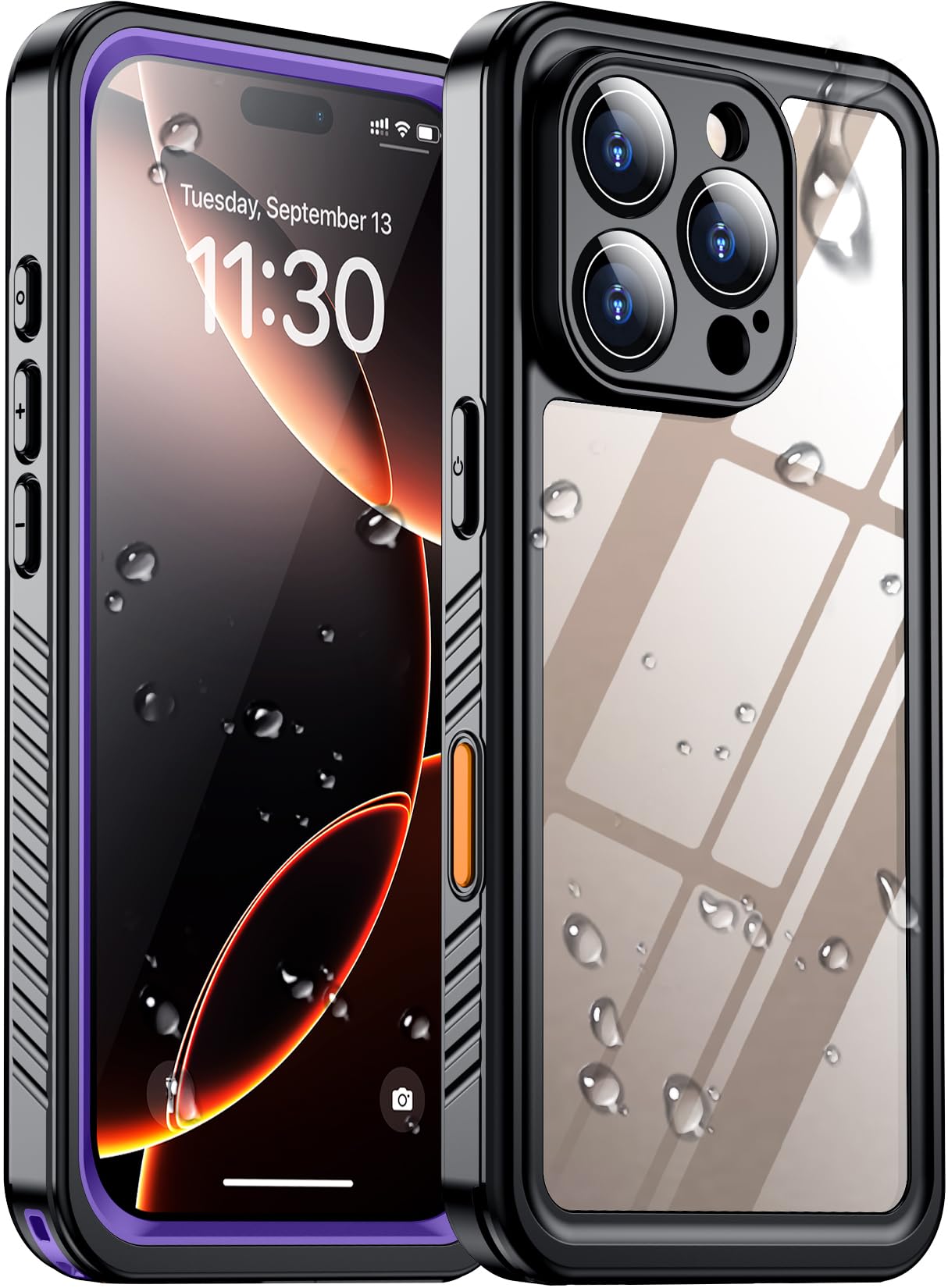 Temdan Compatible with iPhone 16 Pro Max Case Waterproof, Built-in Screen & Camera Protector IP68 Underwater Full Body 16FT Military Dropproof Shockproof Phone Case 6.9"-Purple/Clear