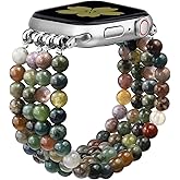 Newlibery Natural Stone Bracelet Beaded-Bands Women Compatible with Apple Watch 38mm 40mm 41mm 42mm (S10/11) Feminine Cute Handmade Stretch Strap for iWatch Series 11/10/9/8/7/6/5/4/3/2/1 SE 3/2/1