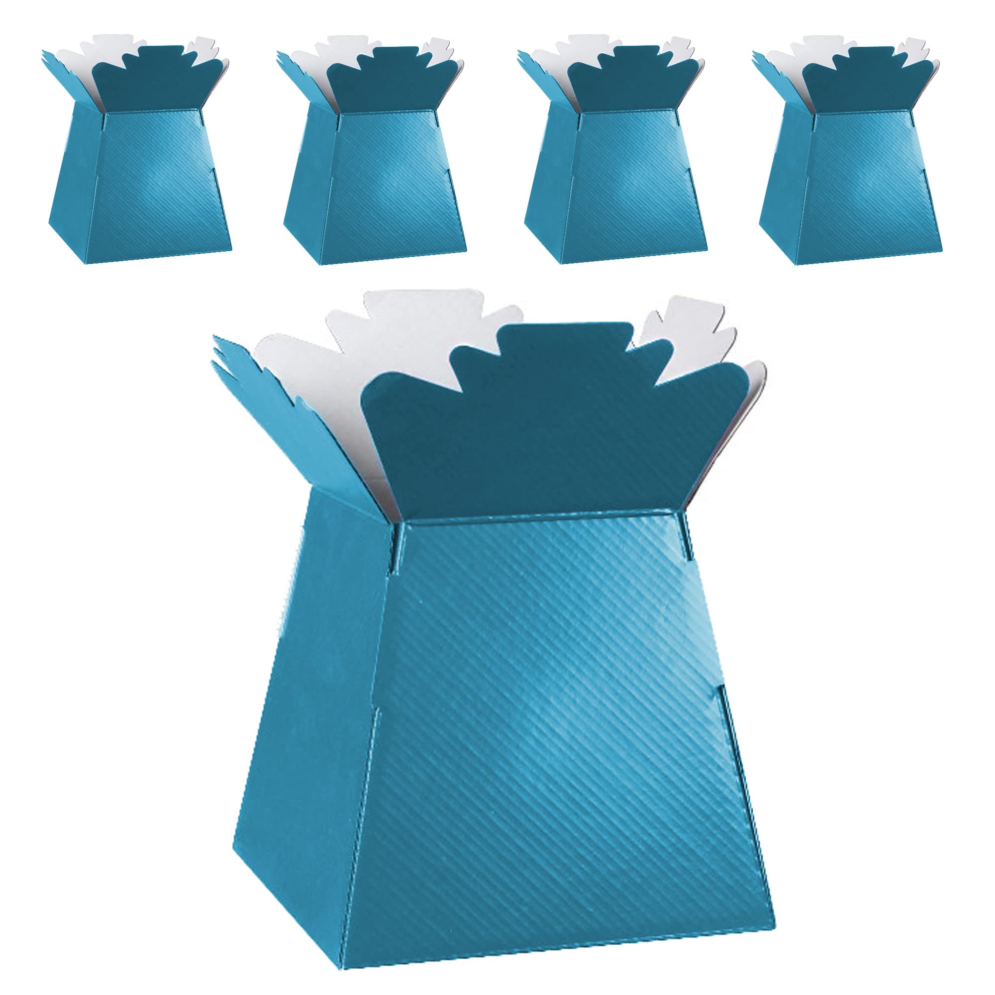 Flower Bouquet Boxes Florist Packaging Gift Craft Box Vase – Holder for Flowers, Bouquets, Plants, Sweets – Decoration for Wedding, Birthday, Anniversary, Floral Arrangement – Pack of 5 – Teal