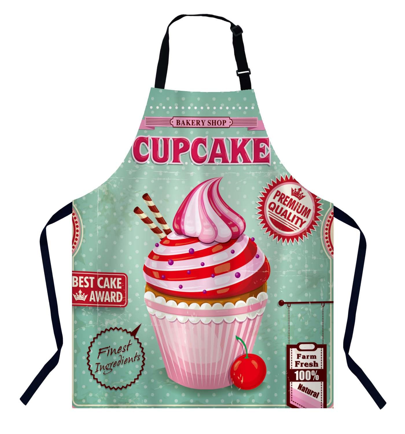 BGBDEIA Vintage Cupcake Poster Design Apron for Women Men, Adjustable Apron Cooking Kitchen Chef Apron for Home Kitchen, Baking Gardening BBQ, Coffee House, Restaurant