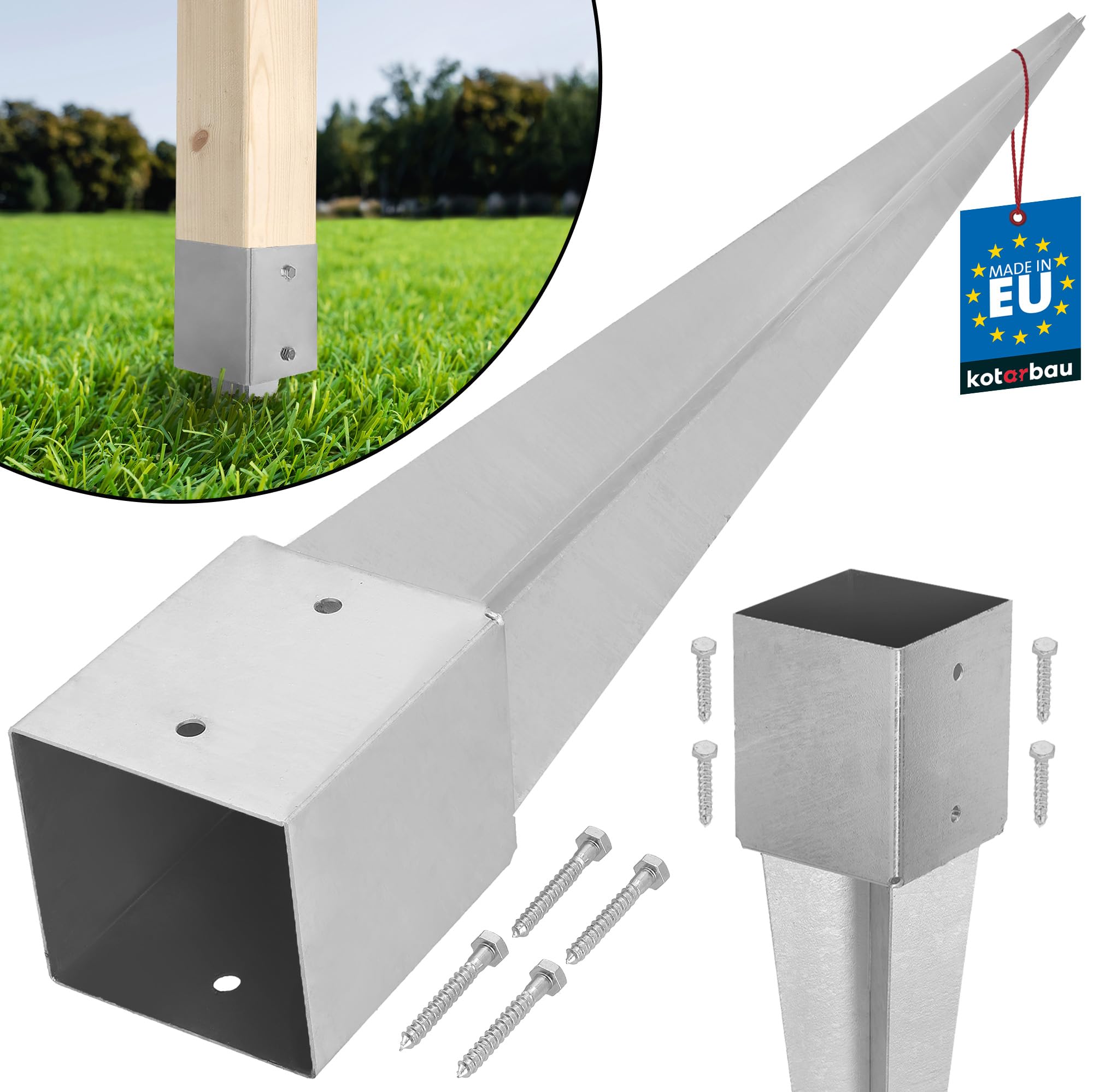 KOTARBAU® Ground Anchor - Post Spike - Galvanised Steel - 75 cm (29.5 inches) - Silver - Ground Anchors Heavy Duty - 121 mm (4.76 in) - Post Brackets - Weather Resistant — image 1