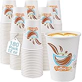 Lamosi 180 Pack 12 oz Coffee Cups, Paper Coffee Cups 12 oz, Disposable Leakproof Cup for Cold Drinks or Hot Beverages