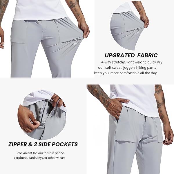 FREESUAL MEN’S CASUAL PANTS LIGHTWEIGHT QUICK DRY HIKING RUNNING WORKOUT OUTDOOR SPORTS SWEAT PANTS UPF 50+ GREY S-XL, X-LARGE