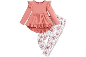 Doresbebe Toddler Girl Clothes Kid Fall Outfit Ruffle Sleeve Shirt Top Floral Pants Winter Clothing Set