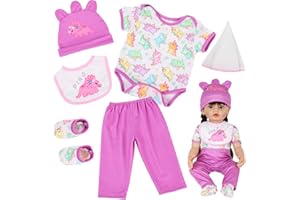 ECORELF Baby Doll Clothes for 20-22 Inch Dolls, 6 Pack Reborn Doll Clothes and Accessories Outfit Include Tops, Pants, Hat, Socks, Care Towel, Bib