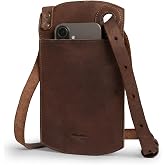 Heahter's, Horizontal Cellphone Bag with Adjustable Neck Strap and Card Slot, Crossbody Bag, Mini Messenger Bag, Full Grain Leather, Handmade, Bourbon Brown