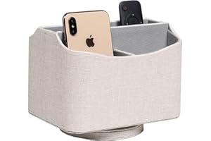 UnionBasic Rotating Desk Organizer, 360 Degree Desk Spinning Caddy, Desktop TV Guide/Mail/Media/Remote Controller Holder Organizer, Beige Linen Texture