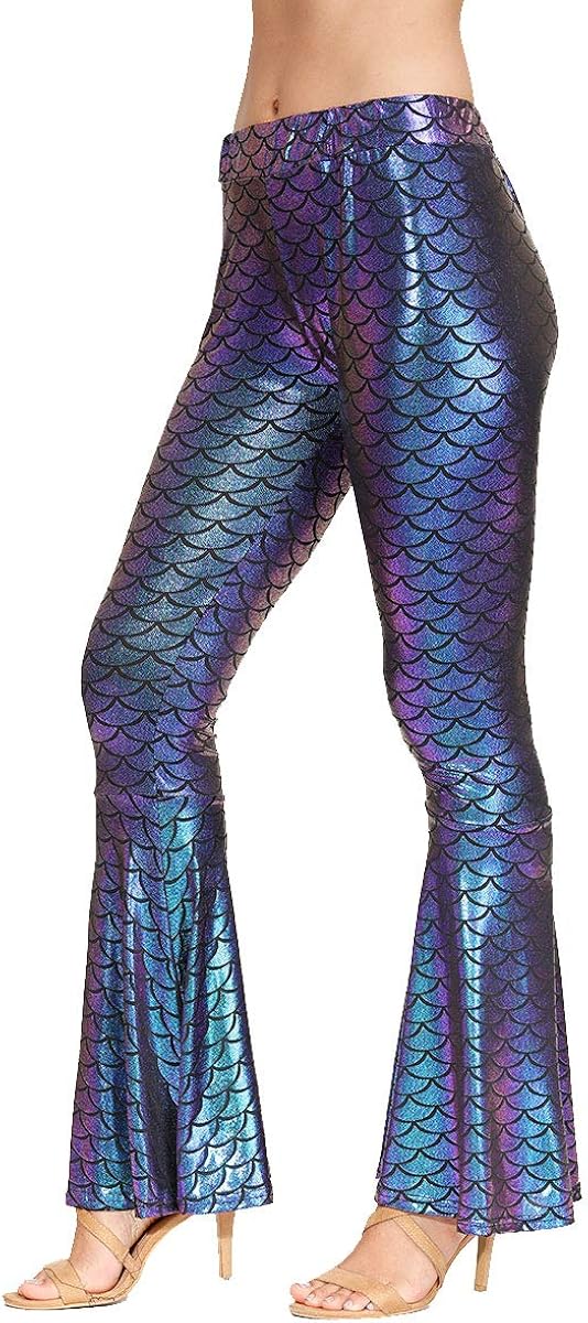 Spadehill Halloween Women's Mermaid Flared Shiny Legging Pants: Clothing