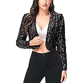 Anna-Kaci Womens Shiny Sequin Long Sleeve Glitter Cropped Blazer Bolero Shrug