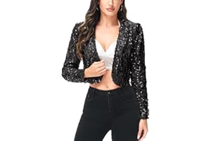 Anna-Kaci Womens Shiny Sequin Long Sleeve Glitter Cropped Blazer Bolero Shrug