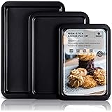 HONGBAKE Baking Sheet Pan Set, Cookie Sheet for Oven, Nonstick Bakeware Sets with Wider Grips, 3 Pack Half/Jelly Roll/Quarter
