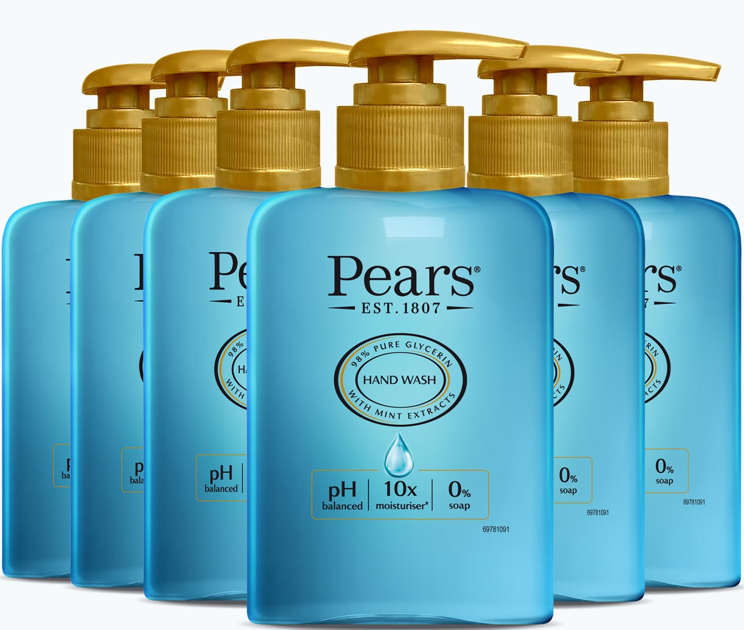 Pears Pure & Gentle Moisturising Hand Wash with Mint Extract - Luxurious Handcare with Glycerin and Natural Oils, 10x More Moisturiser* - Suitable for Men and Women | 250ml (6 Pack)