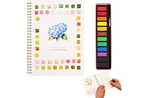 FUNFUNMAN Watercolor Workbook, Water Coloring Book, Watercolor Paint Set, Beginner-Friendly WatercolorWorkbooks, with 12 Colors Watercolor Paint Set with Paint Brush, Watercolor Book for Adults(Flower B)