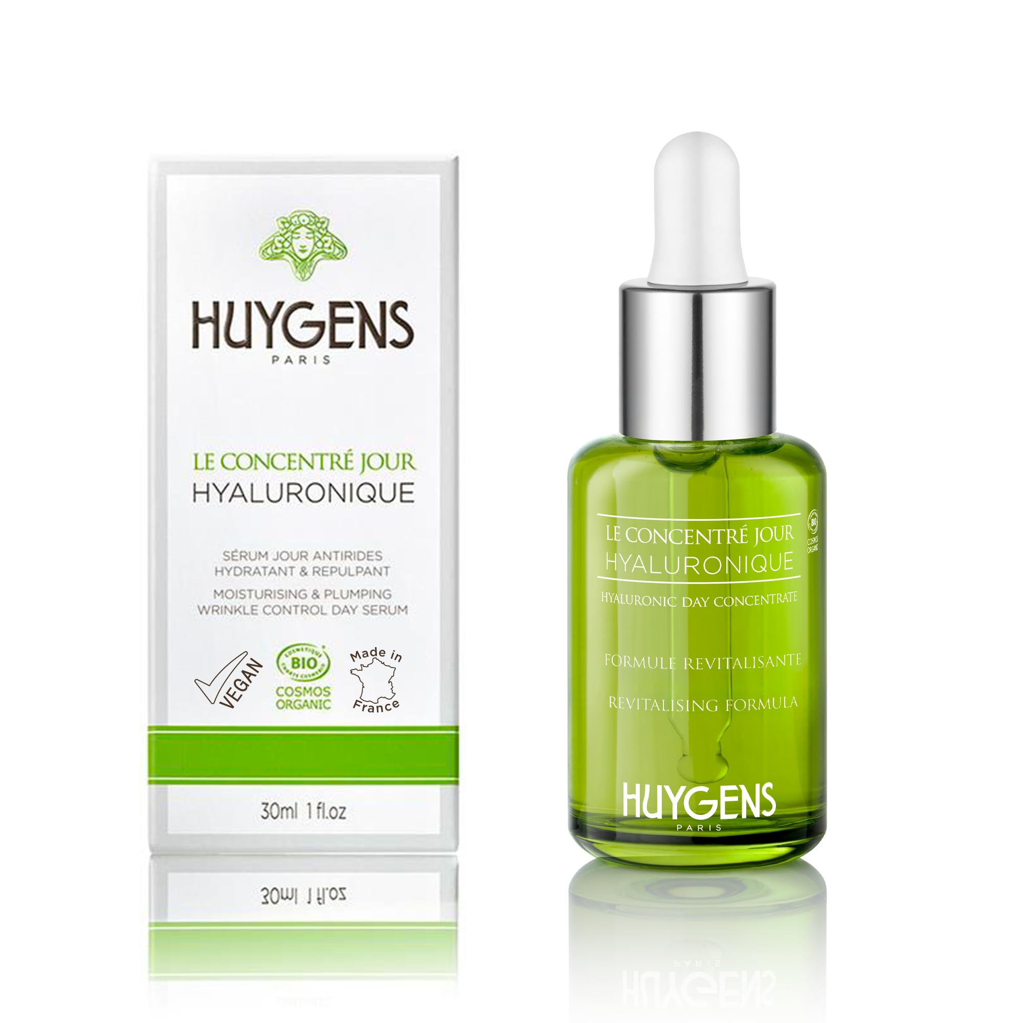 HUYGENS Hyaluronic Acid Concentrate Face Serum – Hydrating & Plumping with 3% Hyaluronic Booster – +49% Hydration After 1h, 99% Natural, Made in France – 30 ml