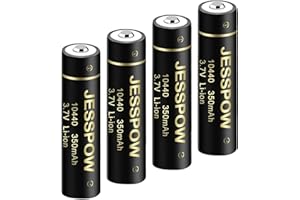 JESSPOW 10440 Rechargeable Battery, 10440 Li-ion Rechargeable Batteries 3.7V 350mAh for LED Flashlight Torch, 4 Pack