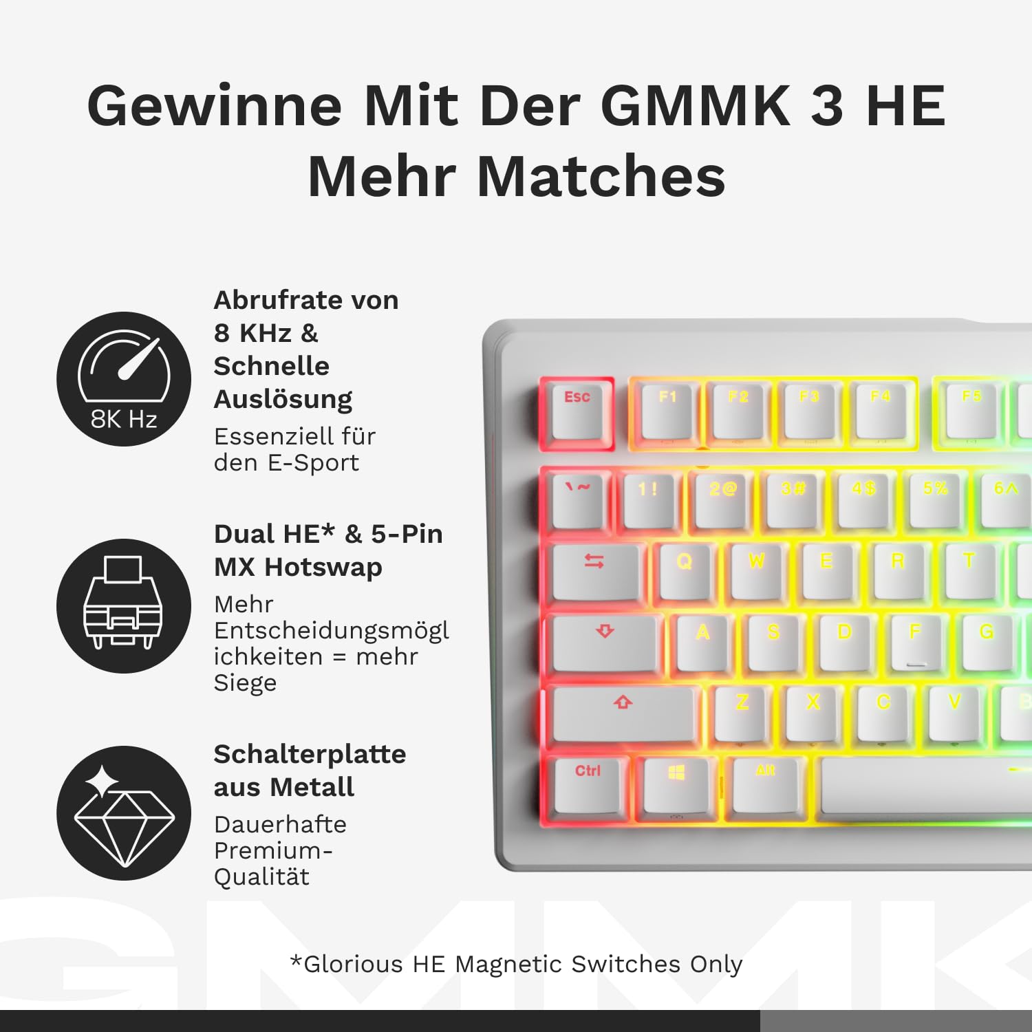 GLORIOUS Gaming GMMK 3 Tastatur Rapid Trigger: Hall-Effekt, 8k Abrufrate, MX/Schalter, Hot-Swap 100%, Dichtungssystem, Doubleshot PBT Tastenkappen, QWERTZ Deutsch 4