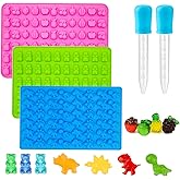 3Pcs Gummy Candy Molds - Silicone Mini Gummy Bear/Dinosaur/Fruit Snack Molds with 2Pcs Dropper,Non-stick and Bpa Free for Can