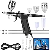 XDOVET Dual-Action Trigger Airbrush Kit Air Brush Painting Set with 0.3mm/0.5mm/0.8mm Needles,2cc/5cc/13cc/20cc/40cc Paint Cup, Air Hose for Tattoo, Makeup, Nail, Model, Art Hobby - for Pro & Beginner