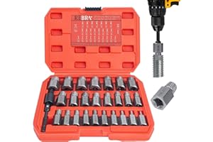 REBRA 27-Pieces Screw Extractor Set, 3/8" Inch Impact Double Head Easy Out Bolt Remover Kit, Hex Head Multi-Spline for Removing Stripped, Rounded, Damaged, Broken Screws, Bolts, Studs