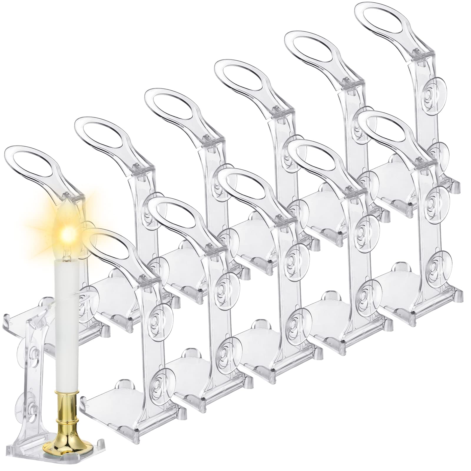 Photo 1 of 12 Pcs Christmas Electric Window Candle Lamp Holders with Strong Suction Cups Window Plastic Suction Cup Candle Holders for Windows to Secure Christmas Holiday Small Flameless(Clear)