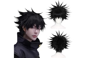 JoneTing Black Layered Wig 【+Wig Cap】 Cosplay Costume Synthetic Short Natural Black Spiky Wigs for Halloween Black Hair Wig for Boy Anime Cospaly Peluca Negra for Mens Wig