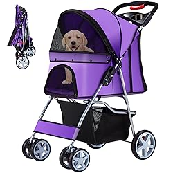 Azaeahom Pet Stroller 4 Wheels Dog Cat Stroller for