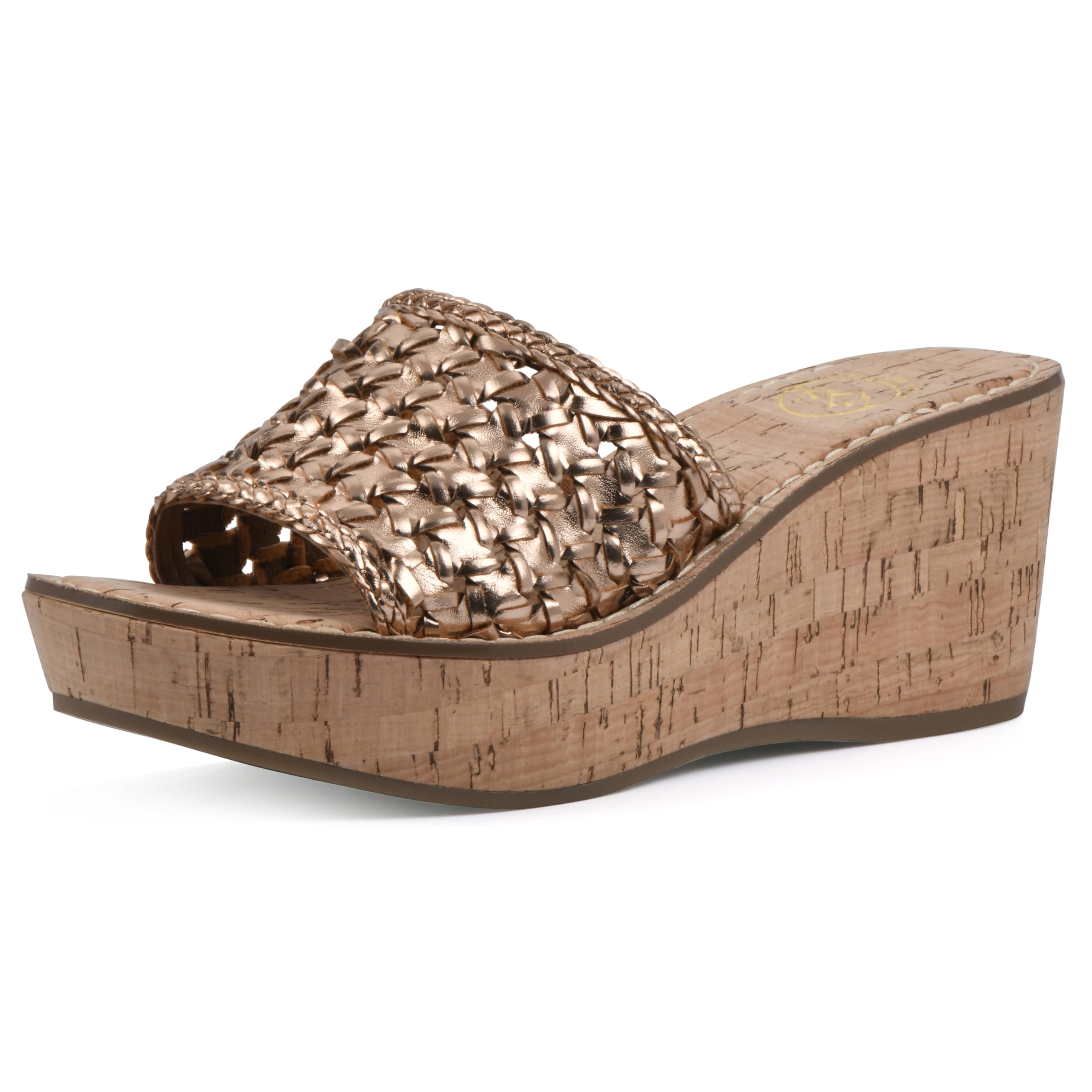 WHITE MOUNTAIN Women’s Charges Woven Wedge Sandal, Rosegold/Met/Smooth, 8 M