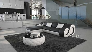 SalesFever Polster-Ecke mit Kunstleder Bezug schwarz/weiß 270x190 cm | Tane-L | Design Sofa-Garnitur in L-Form Recamiere Link