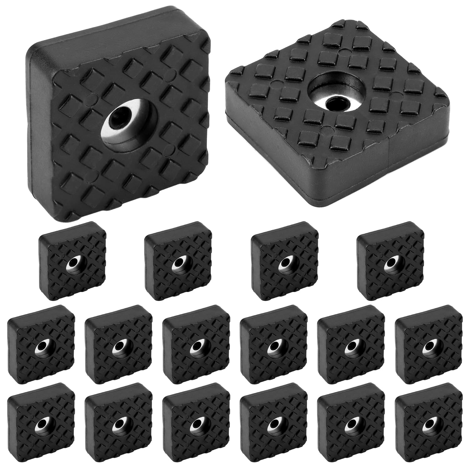 QWORK® 18PCS Non-Slip Rubber Feet 30x30x10 mm for Garden Furniture Chairs - Square Rubber Feet with Metal Gaskets - Black