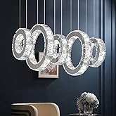 Buccleuch 5-Ring Crystal Chandelier, Height Adjustable UL-Certified Dimmable LED Pendant Light, Stainless Steel K9 Crystal Ce