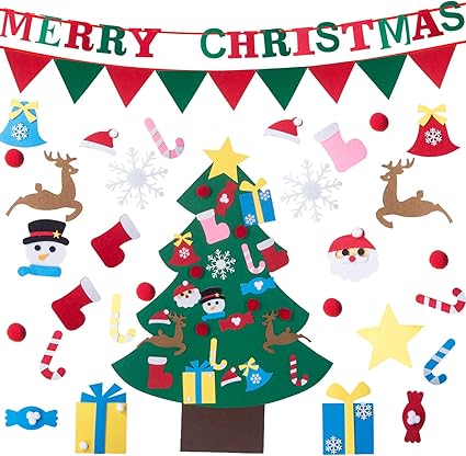 Amazon Co Jp 35個 Diy 3 1フィート フェルトクリスマスツリー 幼児用 子供キット 32個壁装飾 クリスマスバナー クリスマスギフト ホームドア クリスマスパーティーデコレーション One Size Clt 0 1 ホーム キッチン