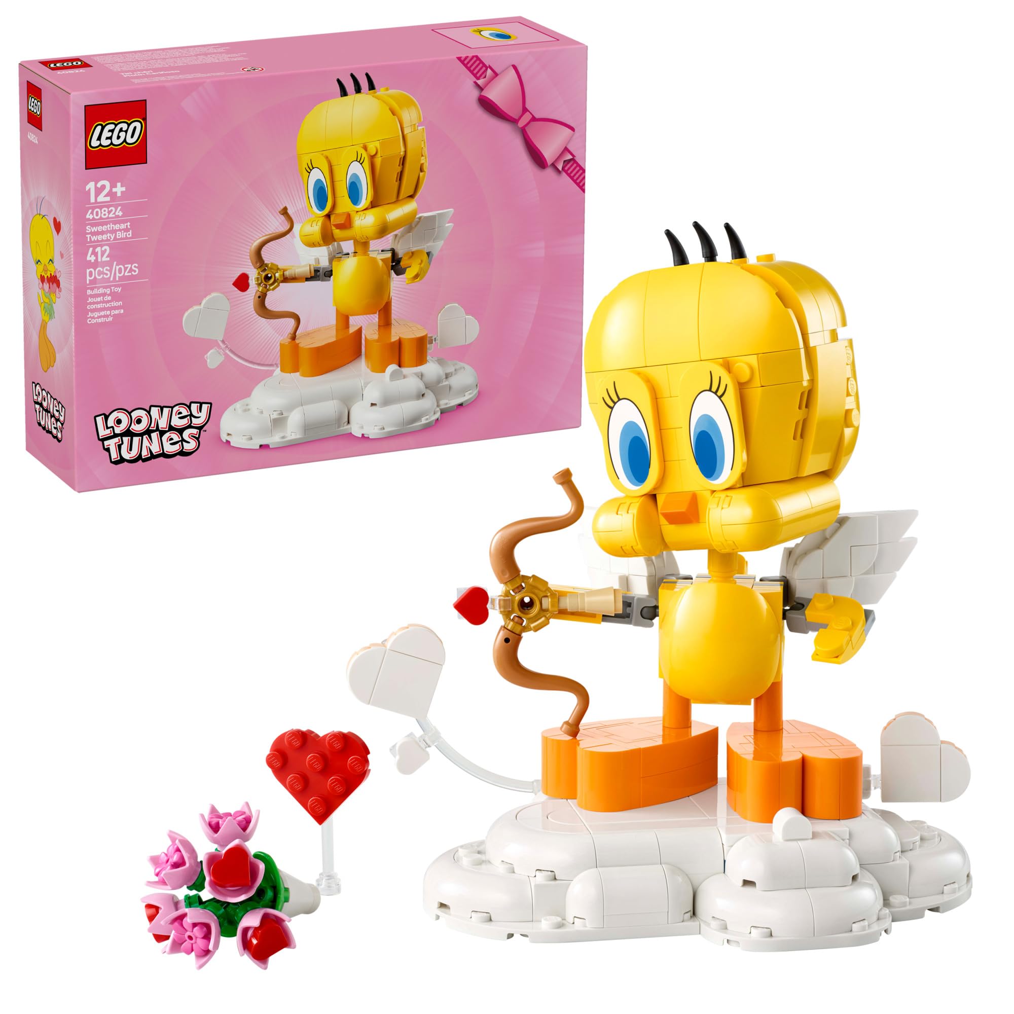 LEGO Looney Tunes Sweetheart Tweety Bird Building Toy for Adults & Kids - Tweety Figure W/Display Pedestal & Accessories for Girls & Boys, Ages 12+ - Gift for Looney Tunes Fans - 40824