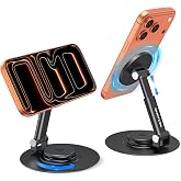 OMOTON MS05 [Height Adjustable] 360&deg; Rotating Magnetic Phone Stand, Black | Foldable Cell Phone Stand for Desk, Office Desk Accessories Gift for iPhone Duo18/17/16 Pro Max Air for PC Gaming Women Men