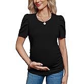 Onedreamer Women's Maternity Shirts Puff Short Sleeve Round Neck Tunic Top Casual Pregnancy Clothes