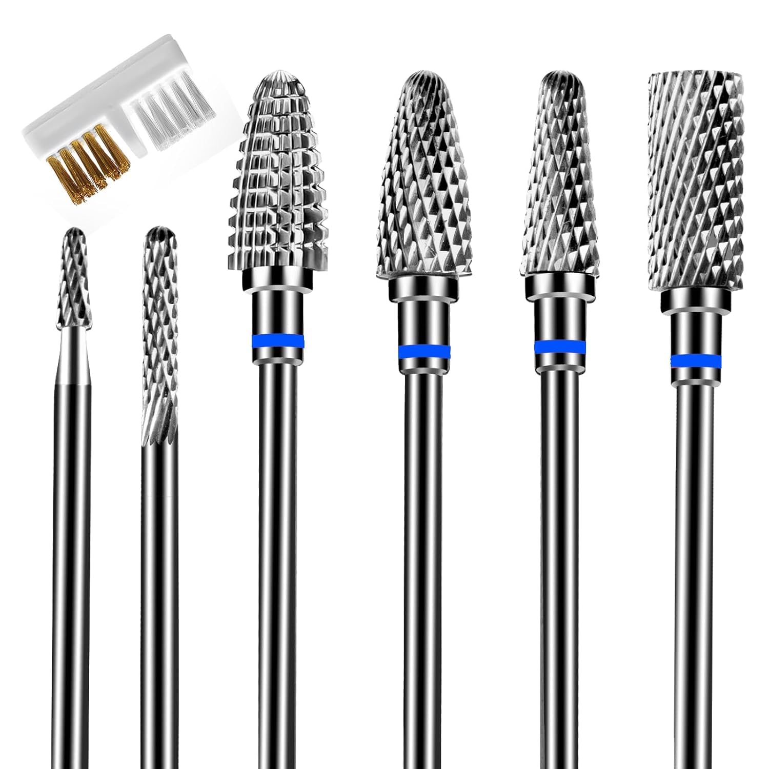 Lermende 6Pcs Nail Drill Bits Professional, 3/32'' Electric Nail Drill Bits Set for Acrylic Nails, Cuticle Nail Drill Bit Quick Gel Polish Remover Manicure Pedicure Tools with Cleaning Brush (Blue)