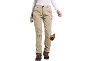 LINLANG EN Women's Fleece Lined Waterproof Hiking Pants Insulated Softshell Warm Outdoor Winter Snow Ski Pants