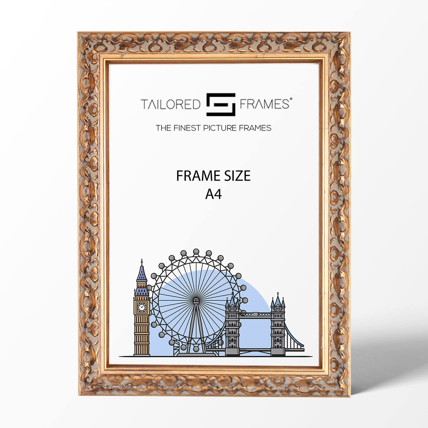 Tailored Frames Vienna Gold A4 (29.7 x 21cm) | Rustic Style Vintage Single Picture Frame | Table Top & Wall Hanging Type | Photo Frame Without Mount