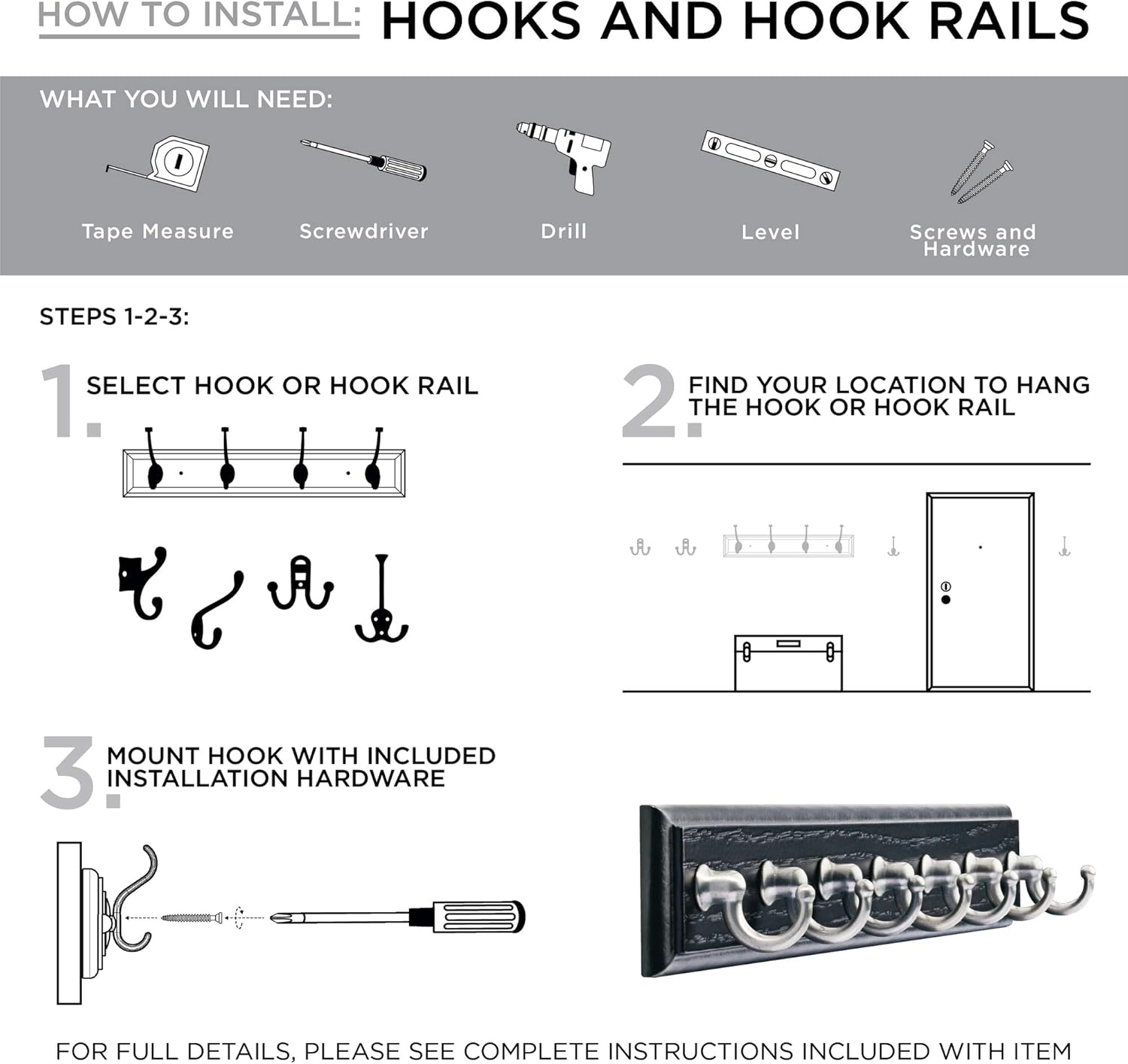 Franklin Brass FBDPRH3-WSE-R, 16" Hook Rail/ Rack, with 3 Double Prong Robe Hooks, in White & Satin Nickel - - 