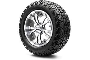GOLF CART KING MODZ® Vampire Gunmetal 14" Golf Cart Wheels and Arisun X-Trail (23x10-14) DOT All-Terrain Golf Cart Tires Combo - Set of 4
