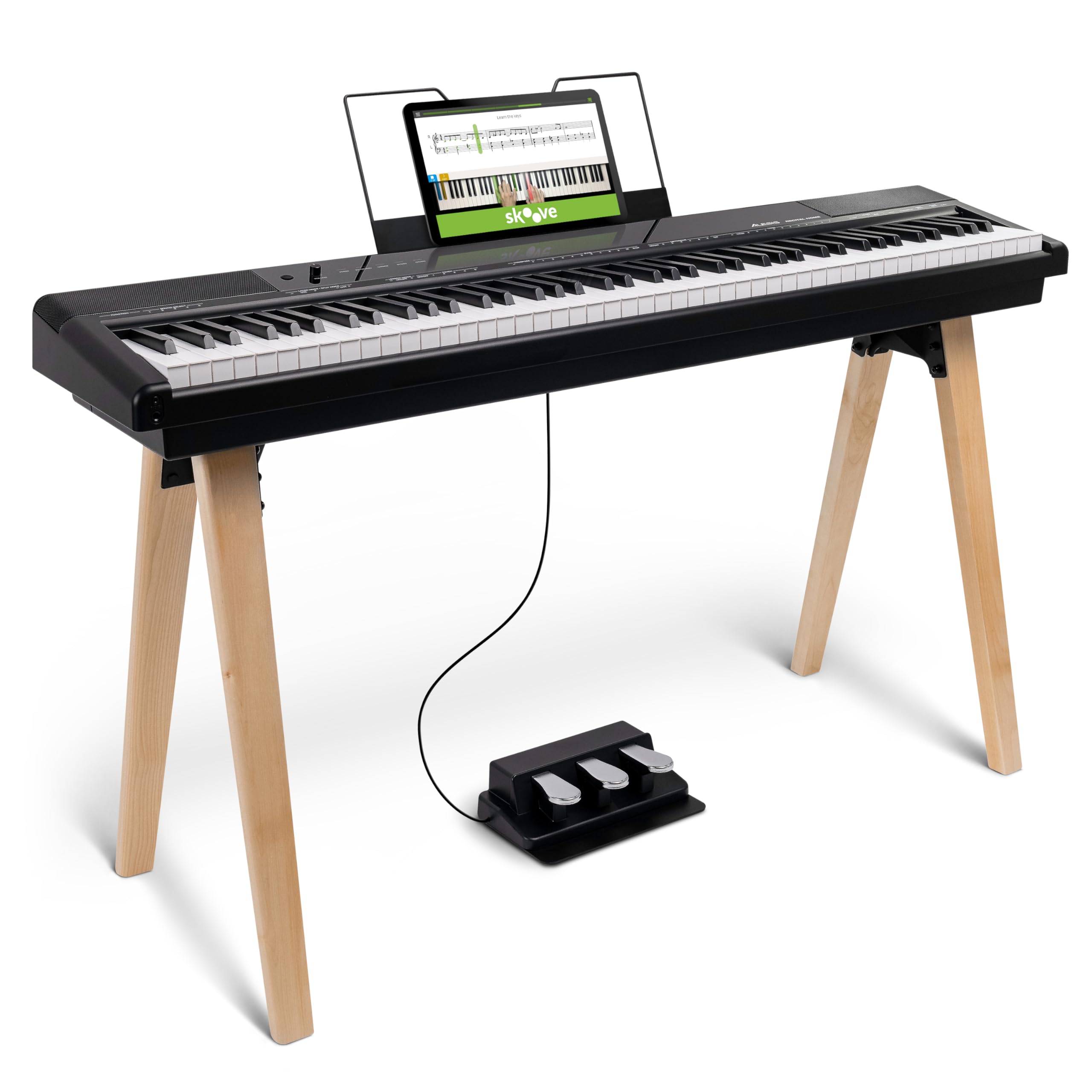 Alesis Recital Home Digital Piano with 88 Hammer Action Weighted Keys, Stand, Pedals and Lessons, Black Image