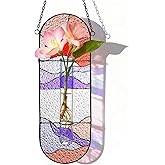 Stained Glass Plant Propagation Stations - Handmade Sunshine Catcher Hydroponic Planter Window Hanging with Glass Tubes, Terrarium Decor Gifts for Women Mom Plant Lovers, Red