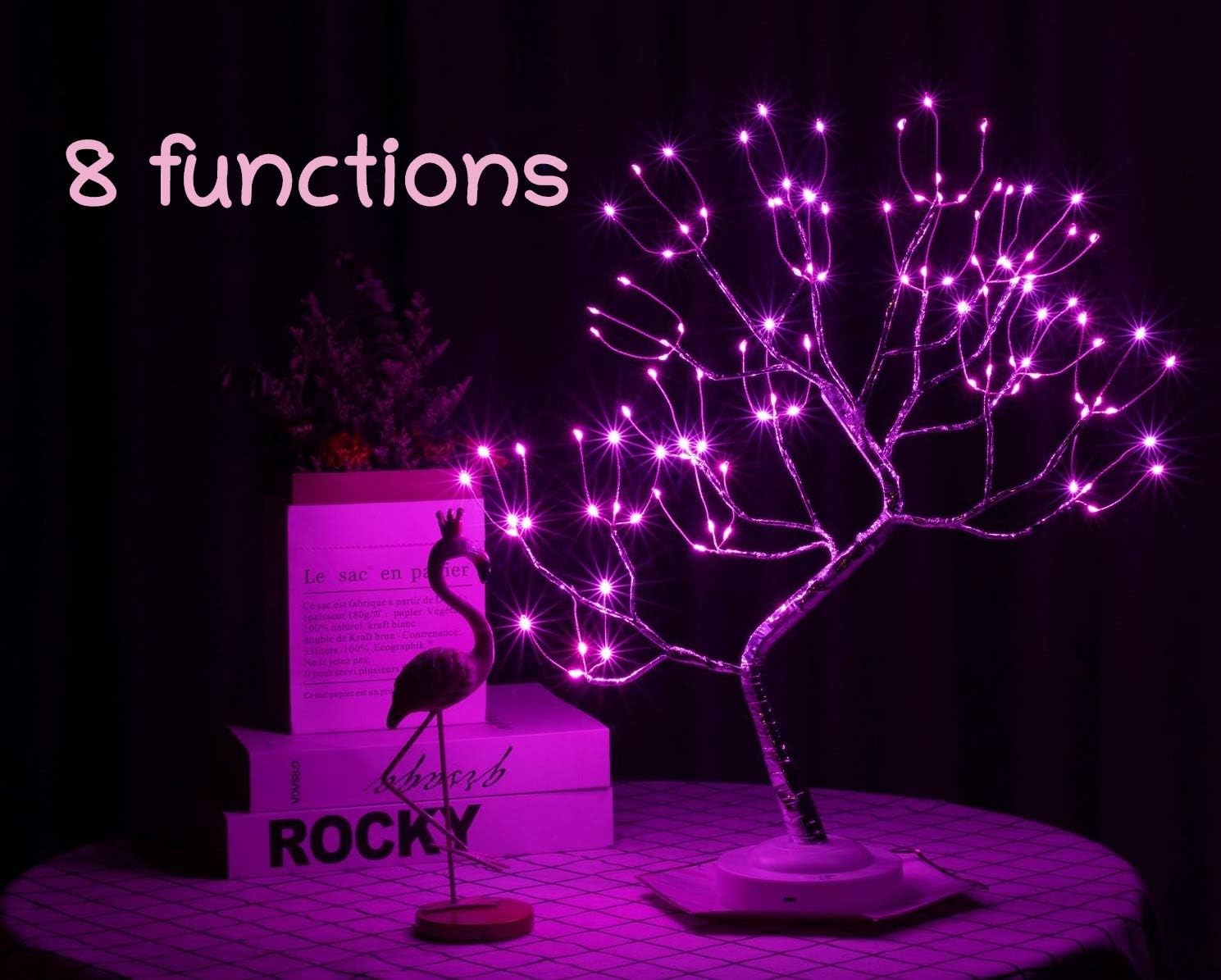 Halloween Bonsai Tree Light Copper Wire Tree Lights Battery/USB Operated for Decoration and Gift (Pink)