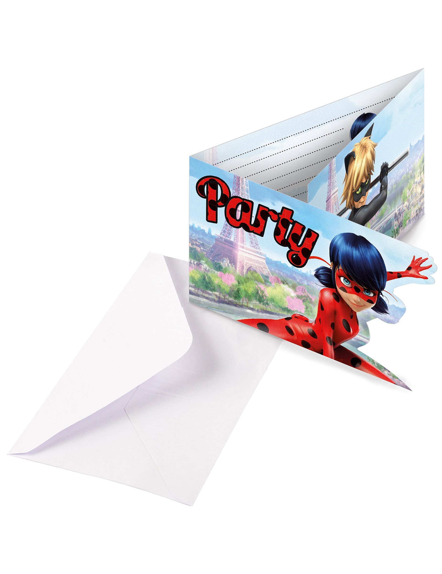 amscan Generique Ladybug Invitation Cards with Envelopes Pack of 6 Multi-Coloured
