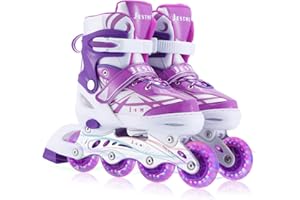 Adjustable Inline Skates for Girls Boys Beginners, Kids Roller Skates with All Illuminating Wheels