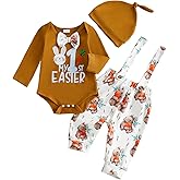 Amnnchya My First Easter Baby Boy Outfit Gentleman Rabbit Romper Shirt Tops Bunny Overalls Pants Newborn Hat 3pcs Set
